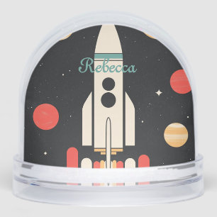 Personalized Cartoon Space Rocket Snow Globe