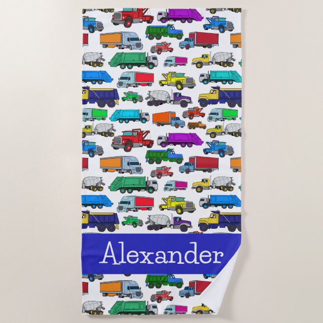 Personalized Cartoon-style Truck Illustrations Beach Towel (Front)