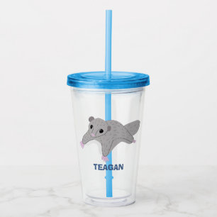 Personalized Cartoon Sugar Glider Gray and Blue Acrylic Tumbler