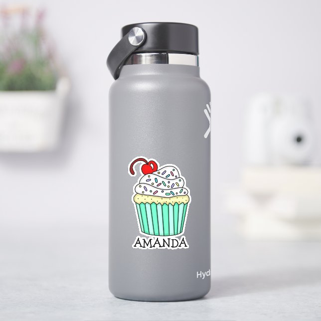 Personalized Cartoon Vanilla Cupcake and Name Sticker (HydroFlask)