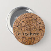 Personalized Carved Wood Floral Mandala Button (Front & Back)