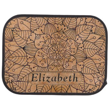 Personalized Carved Wood Floral Mandala Car Floor Mat by ironydesigns at Zazzle