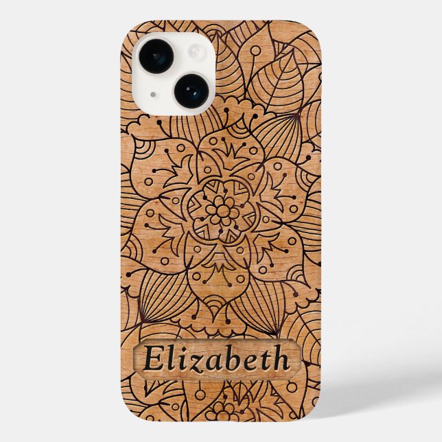 Personalized Carved Wood Floral Mandala Case-Mate iPhone Case (Back)