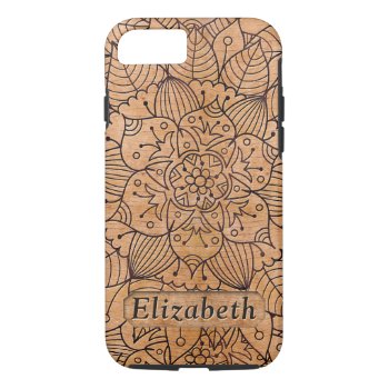 Personalized Carved Wood Floral Mandala Iphone 8/7 Case by ironydesigns at Zazzle