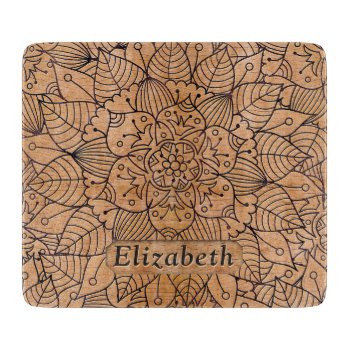 Personalized Carved Wood Floral Mandala Cutting Board by ironydesigns at Zazzle
