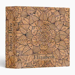 Personalized Carved Wood Floral Mandala Decor 3 Ring Binder