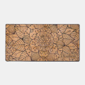 Personalized Carved Wood Floral Mandala Desk Mat (Front)