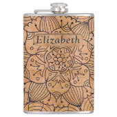 Personalized Carved Wood Floral Mandala Flask (Front)