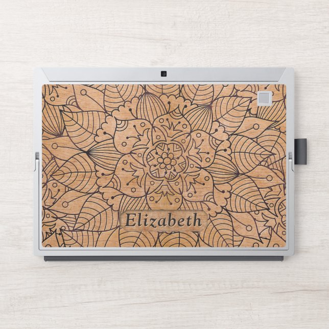 Personalized Carved Wood Floral Mandala HP Laptop Skin (Front)