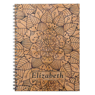 Personalized Carved Wood Floral Mandala Notebook