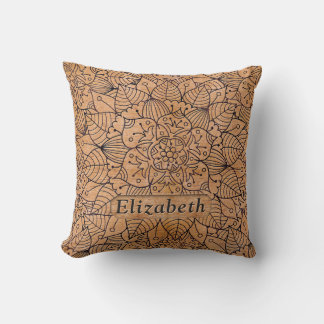 Personalized Carved Wood Floral Mandala Throw Pillow