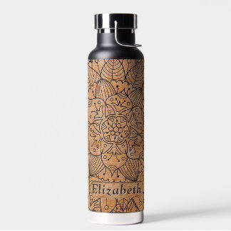 Personalized Carved Wood Floral Mandala Water Bottle
