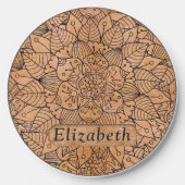 Personalized Carved Wood Floral Mandala Wireless Charger (Front)
