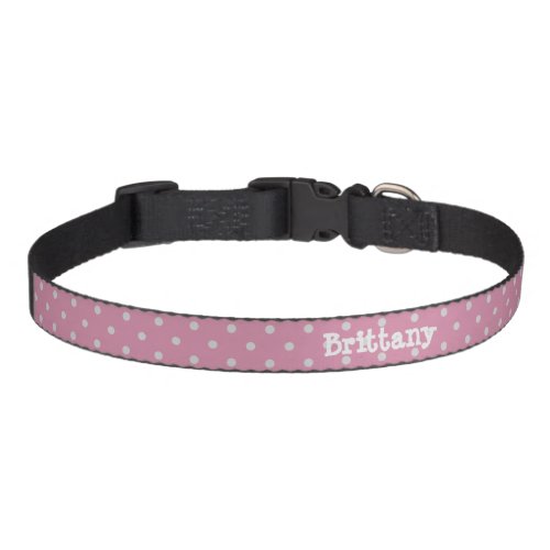 Personalized Cashmere Rose Pink Polka Dots Pet Collar