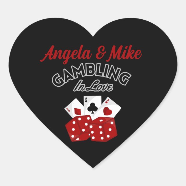 Personalized Casino Las Vegas Wedding Party Favor Heart Sticker (Front)