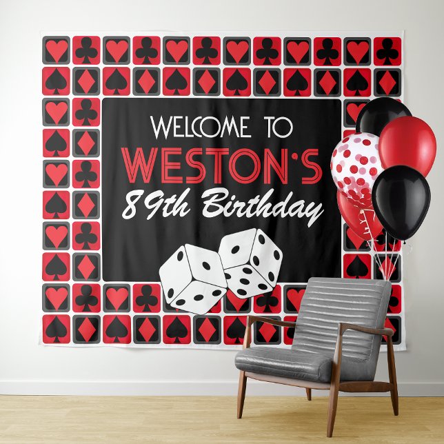 Personalized Casino Poker Party Backdrop Tapestry  (Casino Poker Party Event Party Backdrop)