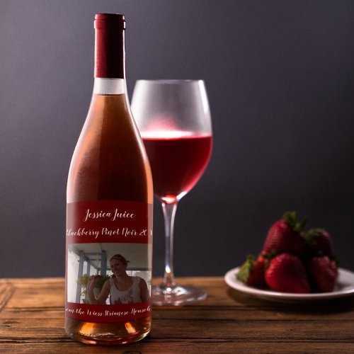Personalized Casual Cranberry Photo  Wine Label