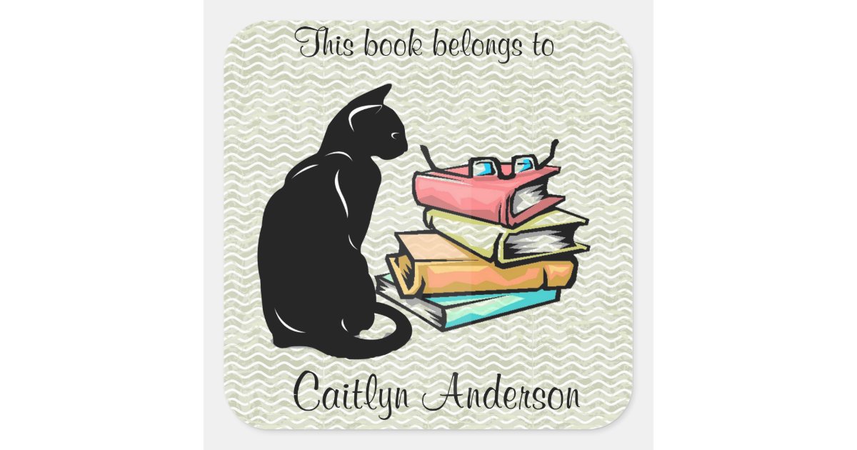 Personalized Cat and Books Bookplate Sticker | Zazzle