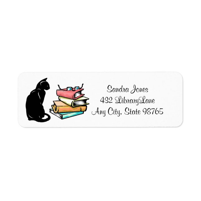 Personalized Cat and Books Return Address Label (Front)