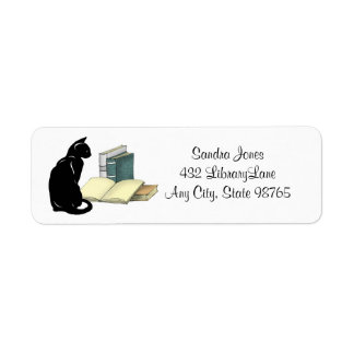 Personalized Cat and Books Return Address Label