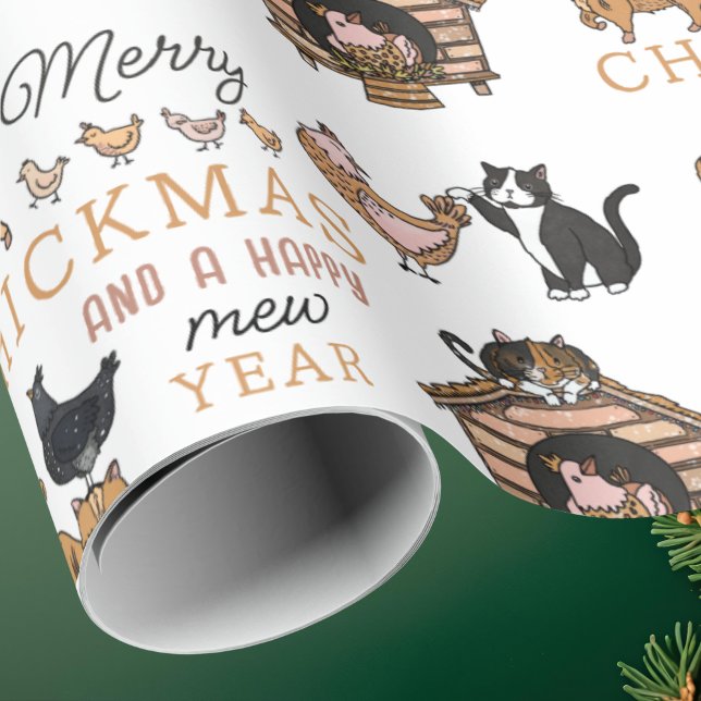 Personalized Cat and Chicken Funny Christmas Wrapping Paper (Creator Uploaded)