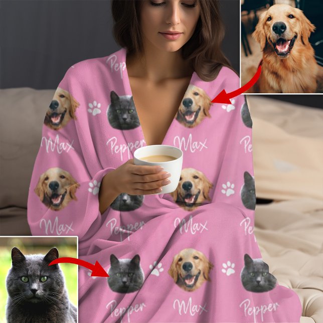 Personalized Cat and Dog Name and Photo, Pet Pink Fleece Blanket (Creator Uploaded)