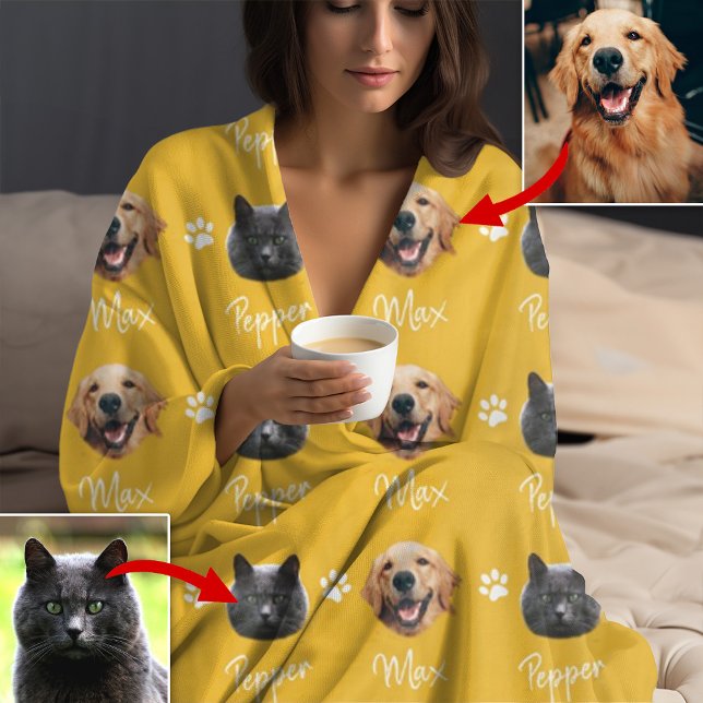 Personalized Cat and Dog Name and Photo,Pet Yellow Fleece Blanket (Creator Uploaded)