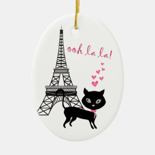 Personalized Cat and Eiffel Tower Paris Oh La La Ceramic Ornament