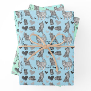 Personalized Cat and Kitten Gift Wrap In 3 Colors