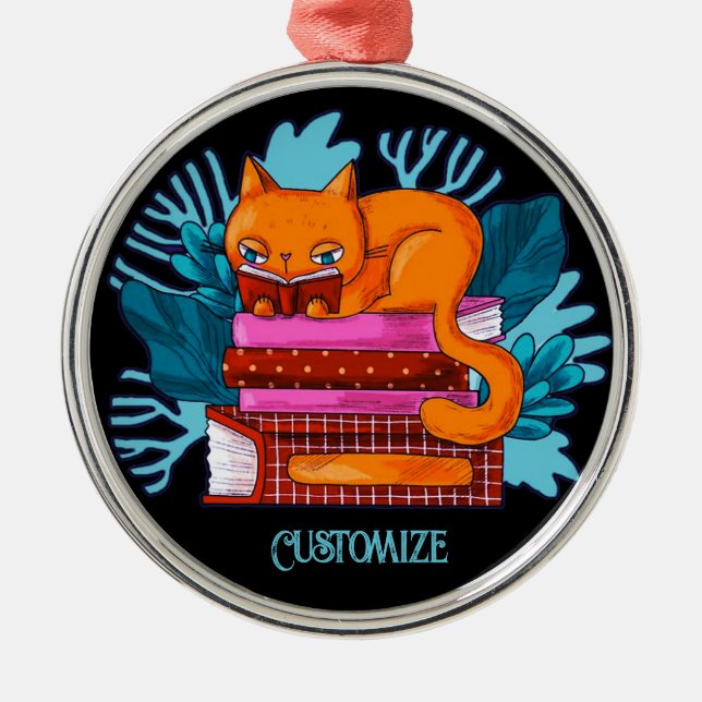 Personalized Cat Approved Books Metal Ornament (Front)