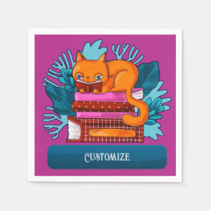 Personalized Cat Approved Books Pink Napkins