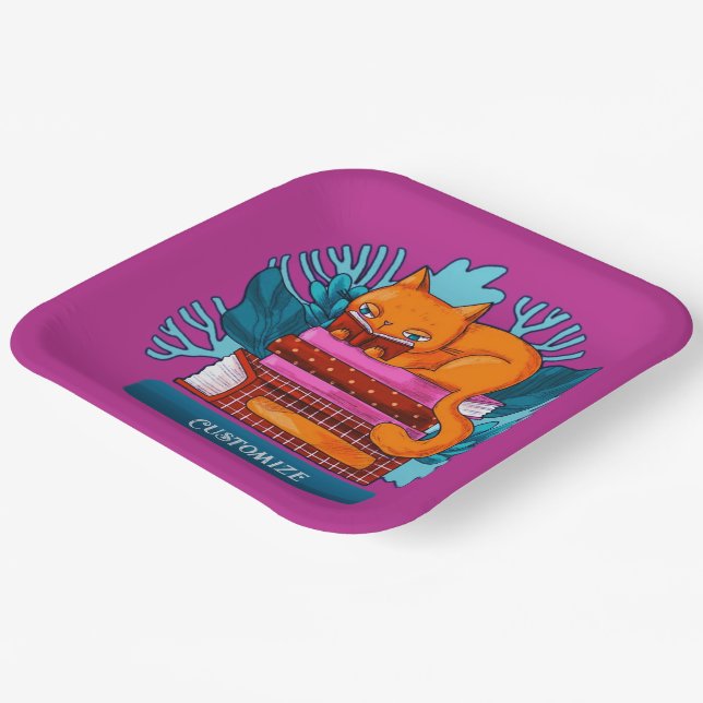Personalized Cat Approved Books Pink Paper Plates (Angled)