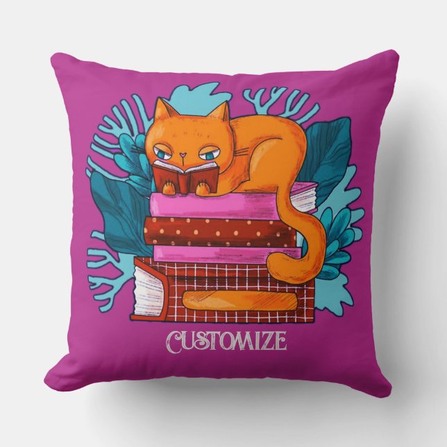 Personalized Cat Approved Books Pink Throw Pillow (Front)