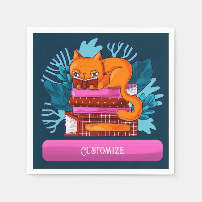 Personalized Cat Approved Books Teal Napkins (Front)