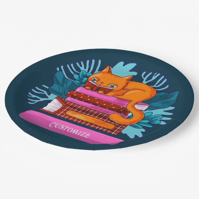 Personalized Cat Approved Books Teal Paper Plates (Angled)