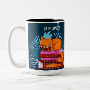 Personalized Cat Approved Books Teal Two-Tone Coffee Mug