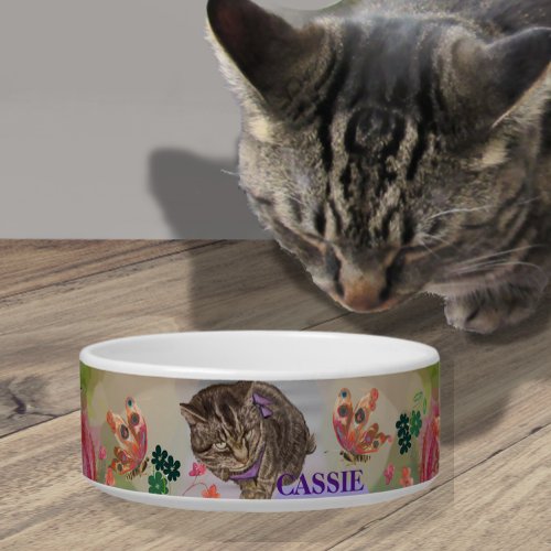 Personalized Cat Bowl with butterflies
