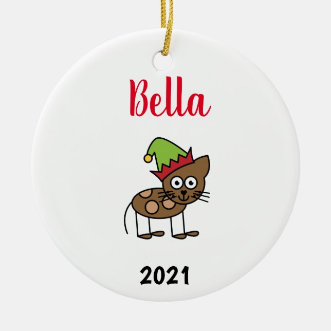 personalized cat christmas ceramic ornament (Front)