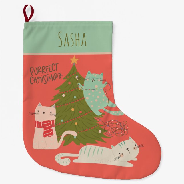 Personalized Cat Christmas  Large Christmas Stocking (Front)