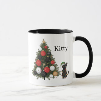 Personalized Cat & Christmas Tree Coffee Mug