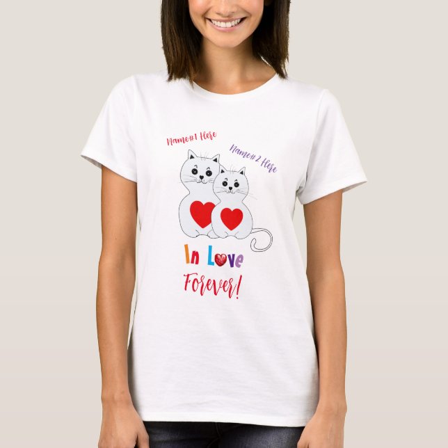 Personalized Cat Couple for Valentine's Day v1 T-Shirt (Front)