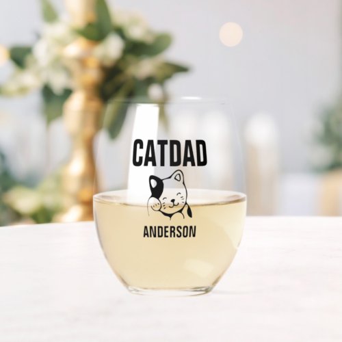 Personalized Cat Dad Name Stemless Wine Glass