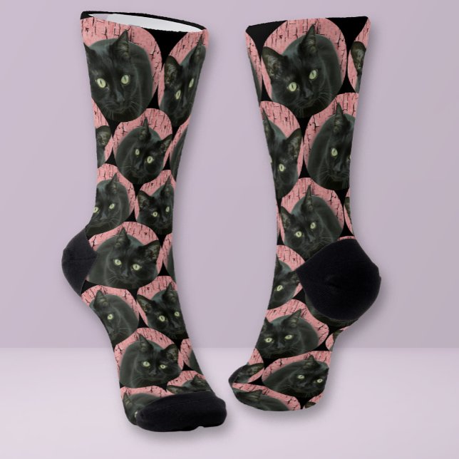 Personalized cat face photo Black Cute Fun Pet Socks (Creator Uploaded)