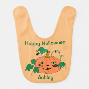 Personalized Cat Face Pumpkin Halloween Bibs