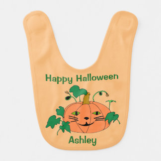 Personalized Cat Face Pumpkin Halloween Bibs