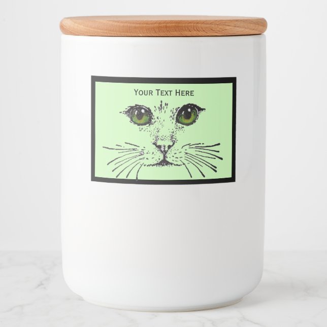 Personalized Cat face With Pretty Green Eyes Food Label (Front)