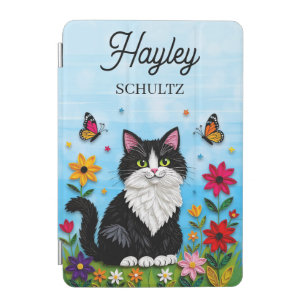 Personalized Cat, Flowers and Butterflies iPad Mini Cover