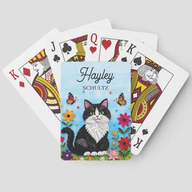 Personalized Cat, Flowers and Butterflies   Poker Cards (Back)