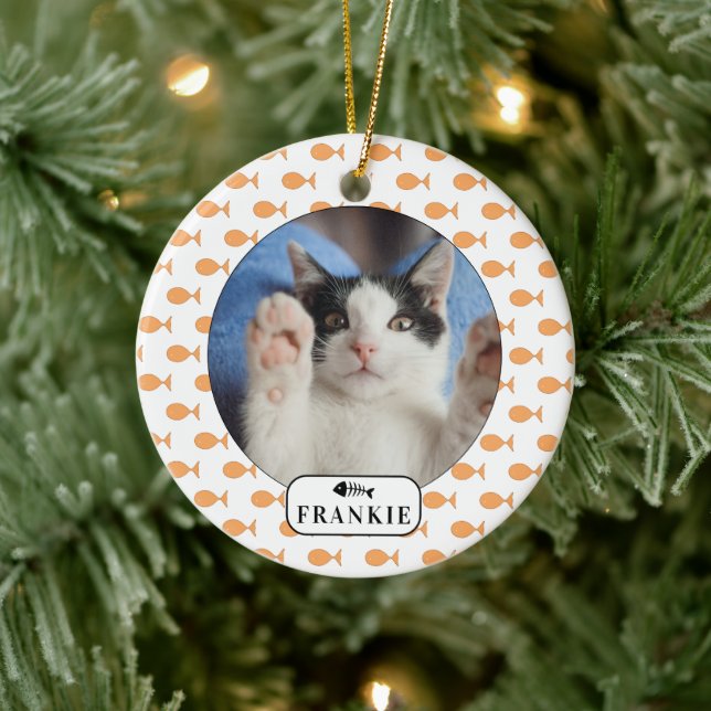 Personalized Cat Goldfish Pet Photo Ceramic Ornament (Tree)