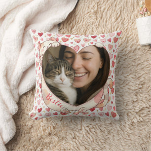 Personalized Cat Heart Photo Pillow Pet Lovers
